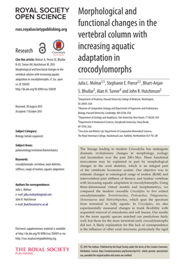 Morphological and Functional Changes in the Vertebral Column with Increasing Aquatic Crocodylomorphs Adaptation in Crocodylomorphs