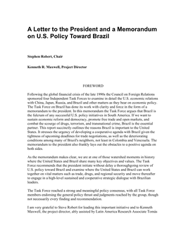 A Letter to the President and a Memorandum on US Policy Toward