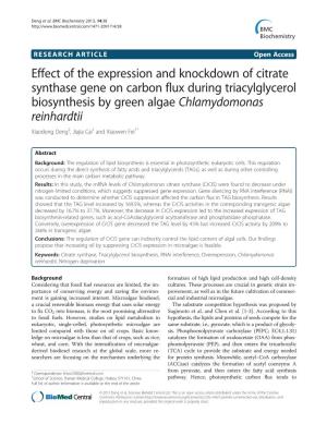 Effect of the Expression and Knockdown of Citrate Synthase Gene on Carbon Flux During Triacylglycerol Biosynthesis by Green Algae Chlamydomonas Reinhardtii