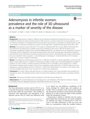 Adenomyosis in Infertile Women: Prevalence and the Role of 3D Ultrasound As a Marker of Severity of the Disease J
