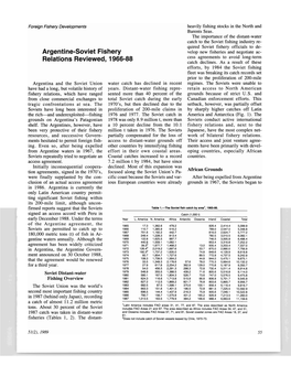 Argentine-Soviet Fishery Relations Reviewed, 1966-88