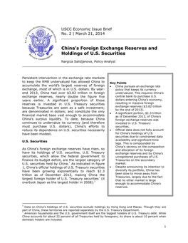 China's Foreign Exchange Reserves and Holdings of U.S. Securities