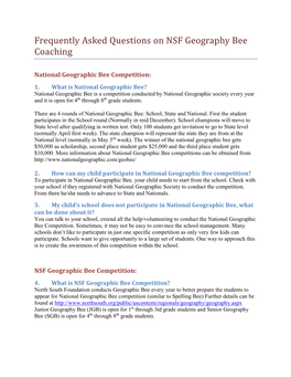 Frequently Asked Questions on NSF Geography Bee Coaching