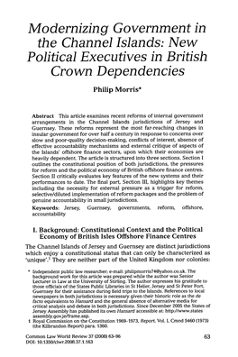 Modernizing Government in the Channel Islands: New Political Executives in British Crovvn Dependencies