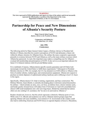 Partnership for Peace and New Dimensions of Albania's Security Posture