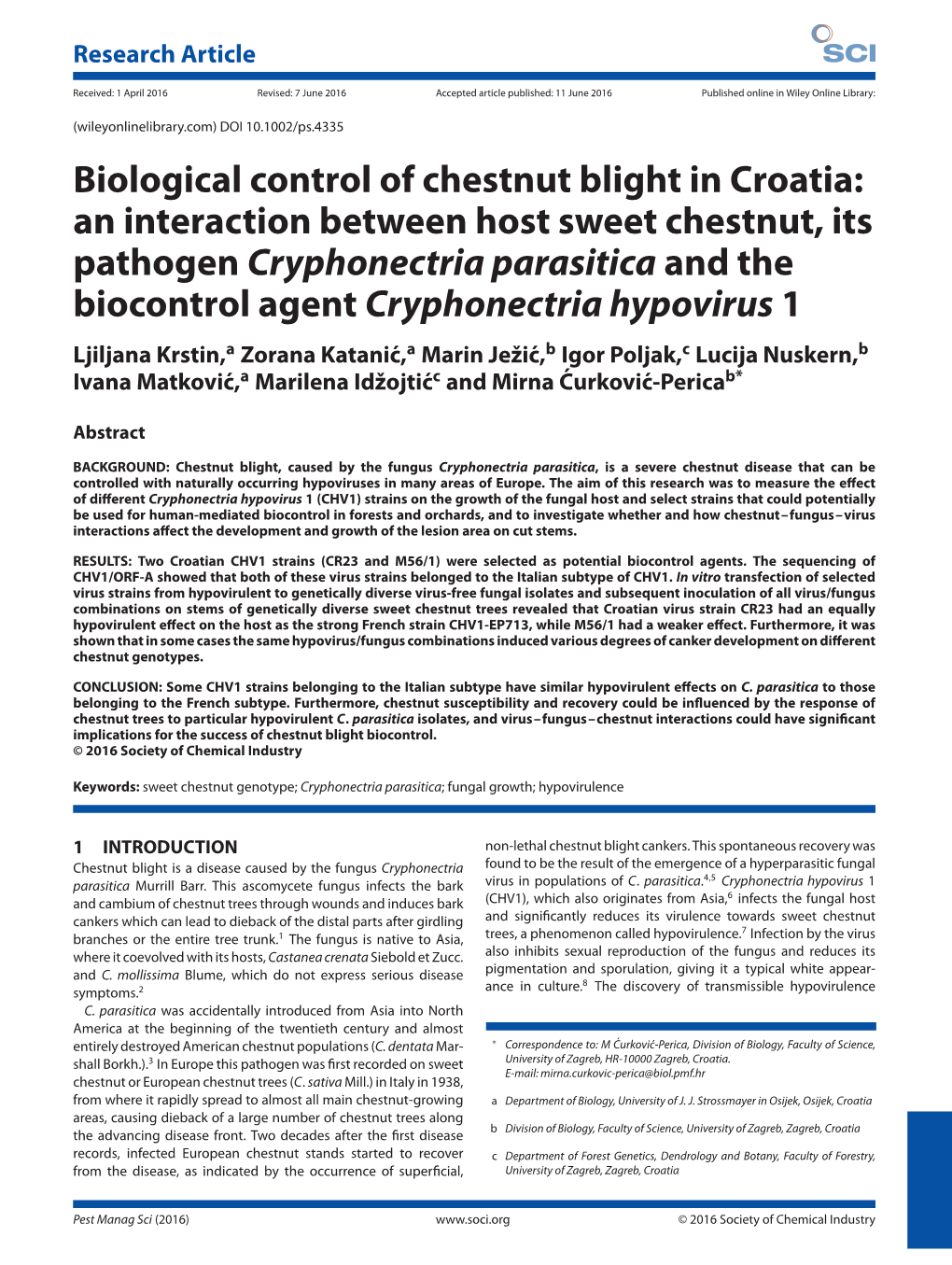 Biological Control of Chestnut Blight in Croatia: an Interaction Between