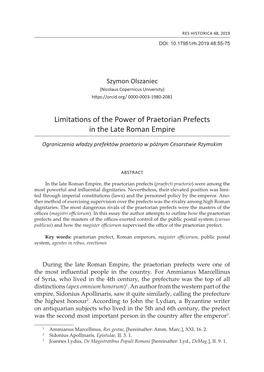 Limitations of the Power of Praetorian Prefects in the Late Roman Empire