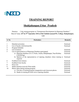 TRAINING REPORT Shahjahanpur,Uttar Pradesh