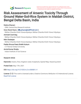 Risk Assessment of Arsenic Toxicity Through Ground Water-Soil-Rice System in Maldah District, Bengal Delta Basin, India