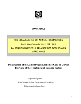 Dollarization of the Zimbabwean Economy: Cure Or Curse? the Case of the Teaching and Banking Sectors