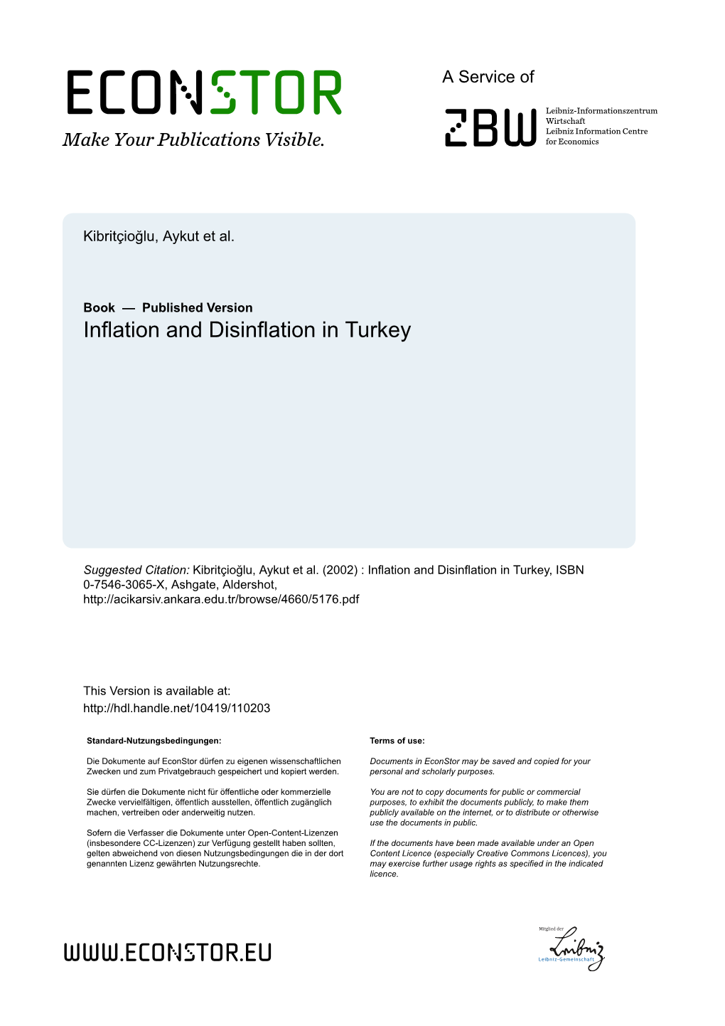 Inflation and Disinflation in Turkey