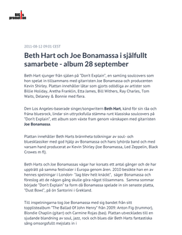 Beth Hart Och Joe Bonamassa I Själfullt Samarbete - Album 28 September