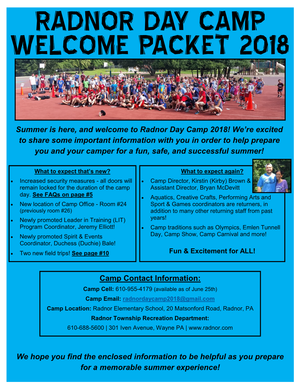 Radnor Day Camp Welcome Packet 2018