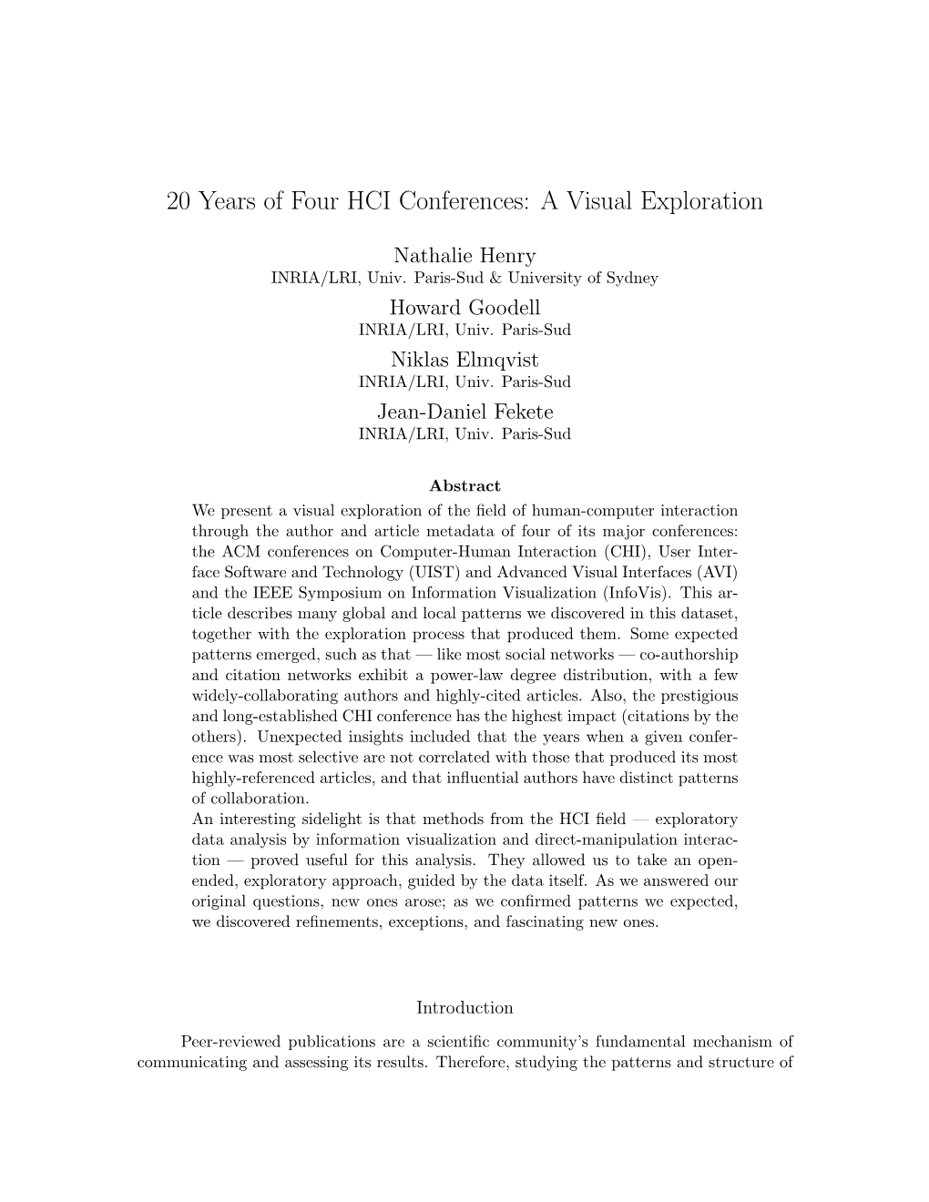 20 Years of Four HCI Conferences: a Visual Exploration