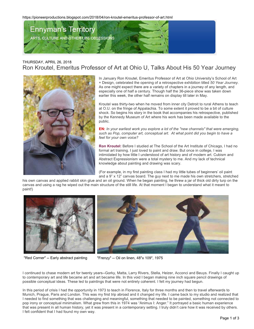 Ron Kroutel, Emeritus Professor of Art at Ohio U, Talks About His 50 Year Journey