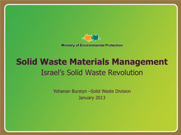 Solid Waste Materials Management Israel’S Solid Waste Revolution
