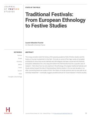 Traditional Festivals: from European Ethnology to Festive Studies
