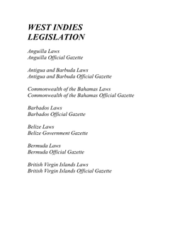 West Indies Legislation and International Law Reports