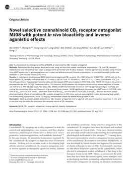 Novel Selective Cannabinoid CB1 Receptor Antagonist MJ08 with Potent in Vivo Bioactivity and Inverse Agonistic Effects