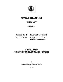 Revenue Department Policy Note 2010-2011 I. Periasamy