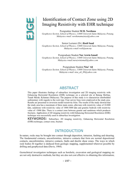 Identification of Contact Zone Using 2D Imaging Resistivity with EHR Technique