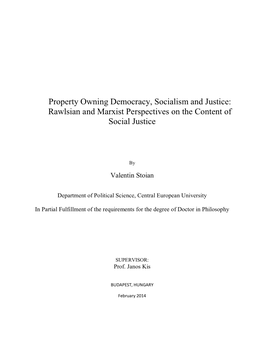Property Owning Democracy, Socialism and Justice: Rawlsian and Marxist Perspectives on the Content of Social Justice