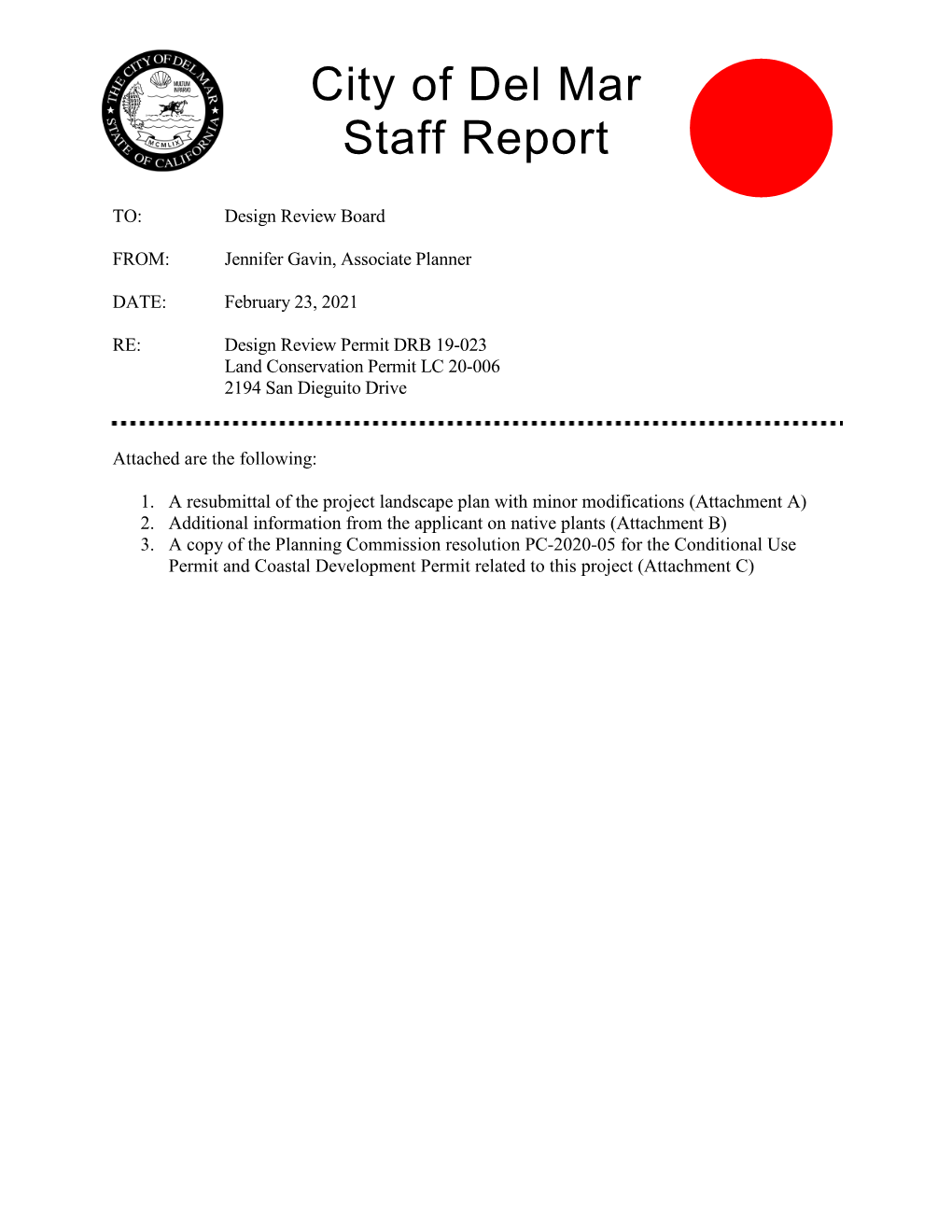 City of Del Mar Staff Report