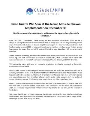 David Guetta Will Spin at the Iconic Altos De Chavón Amphitheater on December 30