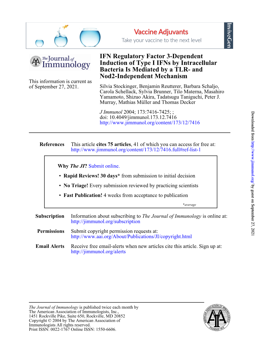 Nod2-Independent Mechanism Bacteria Is Mediated by a TLR- And