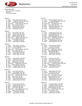 Bayhanden Draft Results 06-Feb-2007 12:44 PM Eastern