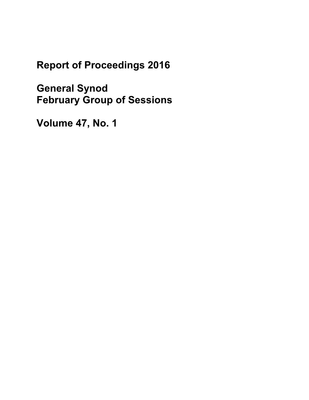 Report of Proceedings 2016 General Synod February Group of Sessions