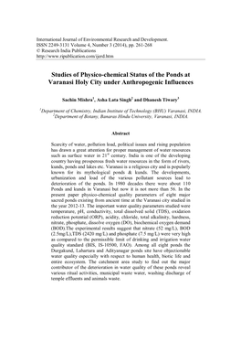 Studies of Physico-Chemical Status of the Ponds at Varanasi Holy City Under Anthropogenic Influences