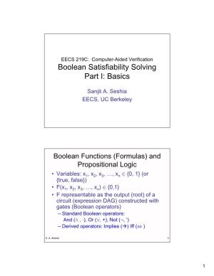Boolean Satisfiability Solving Part I: Basics