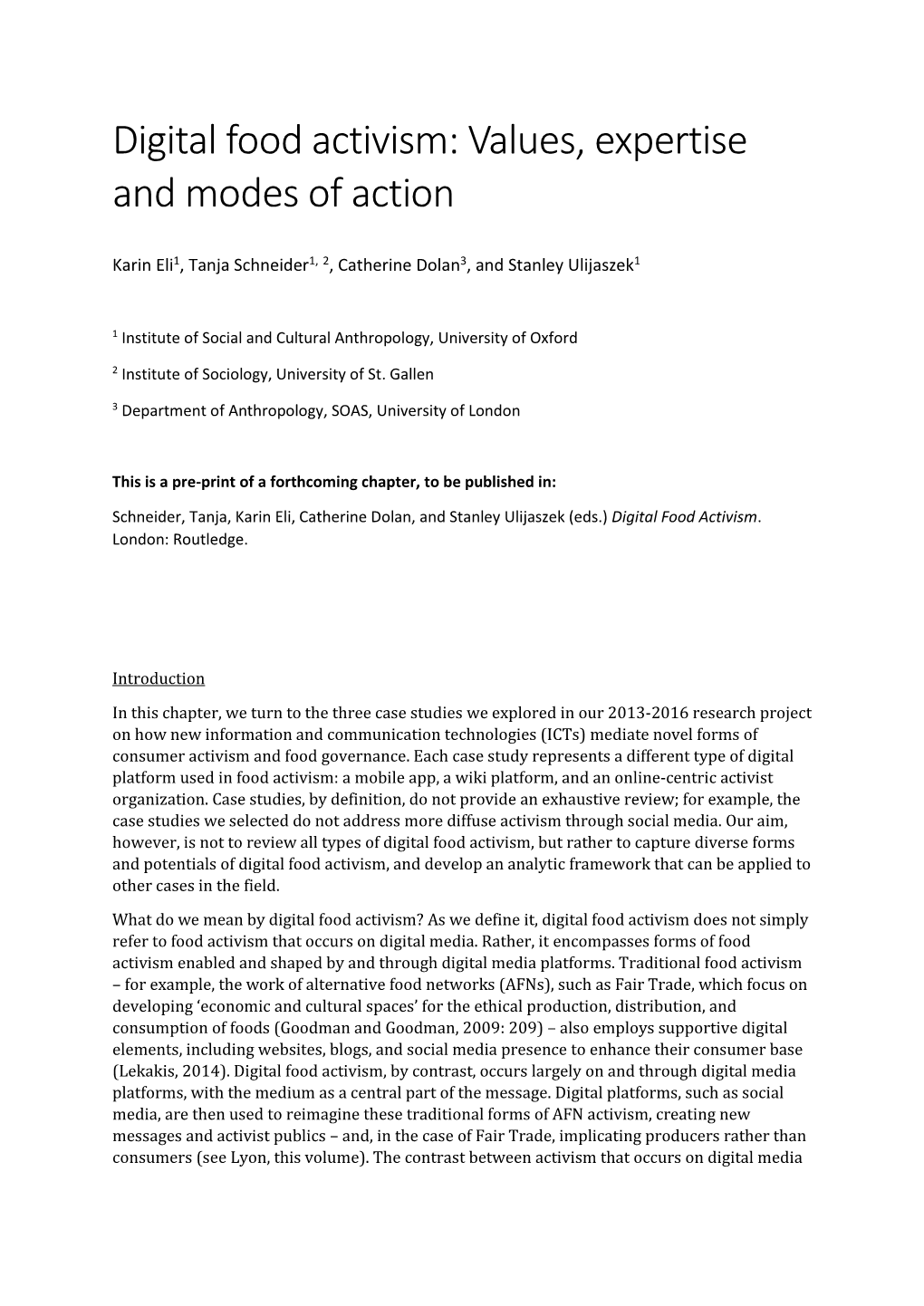 Digital Food Activism: Values, Expertise and Modes of Action