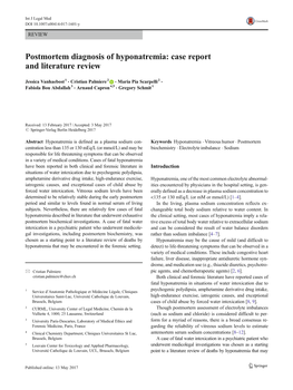 Postmortem Diagnosis of Hyponatremia: Case Report and Literature Review