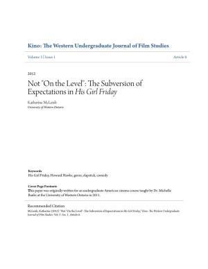 Not "On the Level": the Subversion of Expectations in &lt;Em&gt;His Girl Friday&lt;/Em&gt;