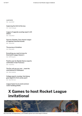 X Games to Host Rocket League Invitational