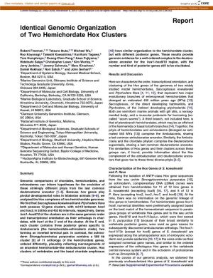Identical Genomic Organization of Two Hemichordate Hox Clusters