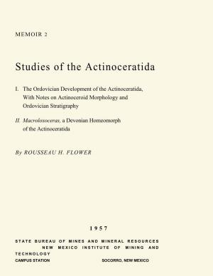 The Ordovician Development of the Actinoceratida, with Notes on Actinoceroid Morphology and Ordovician Stratigraphy