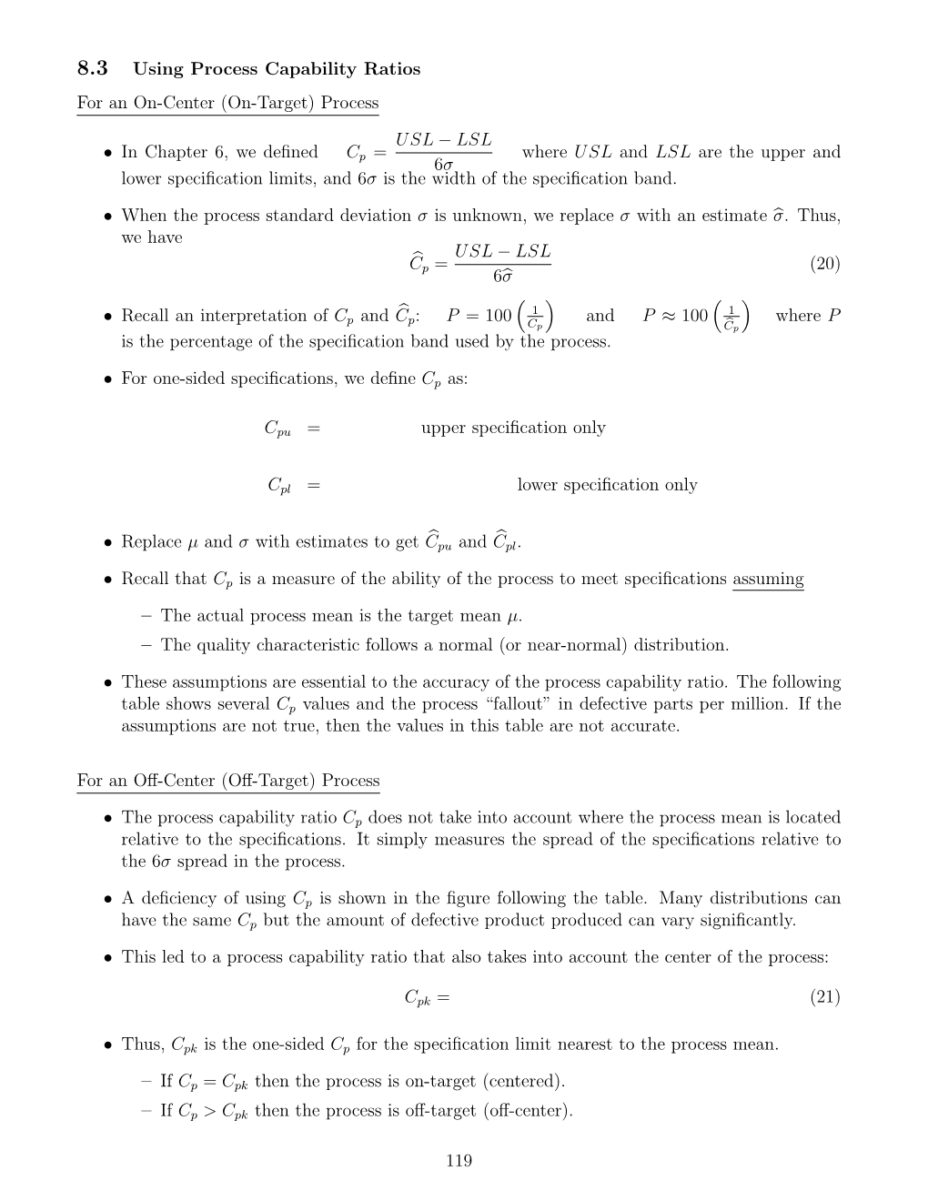 8.3 Using Process Capability Ratios for an On-Center (On-Target ...