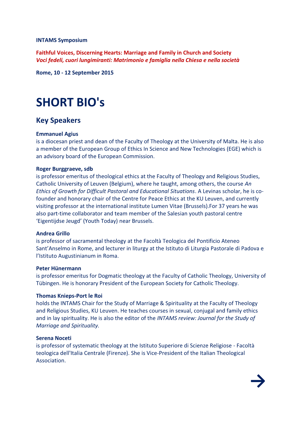 SHORT BIO's Key Speakers