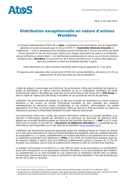 Distribution Exceptionnelle En Nature D'actions Worldline
