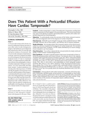 Does This Patient with a Pericardial Effusion Have Cardiac Tamponade?