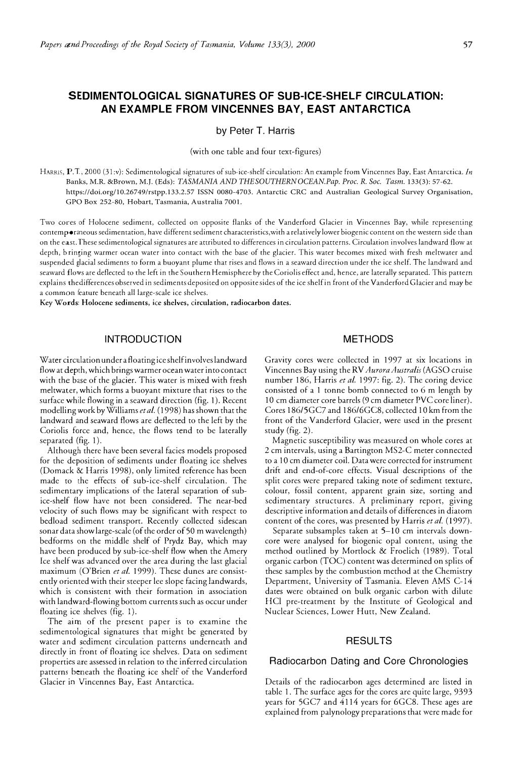 Sedimentological Signatures of Sub-Ice-Shelf Circulation: an Example from Vincennes Bay, East Antarctica