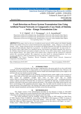 Fault Detection on Power System Transmission Line Using Artificial Neural Network (A Comparative Case Study of Onitsha – Awka – Enugu Transmission Line