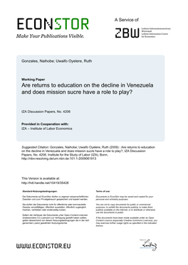 Are Returns to Education on the Decline in Venezuela and Does Mission Sucre Have a Role to Play?
