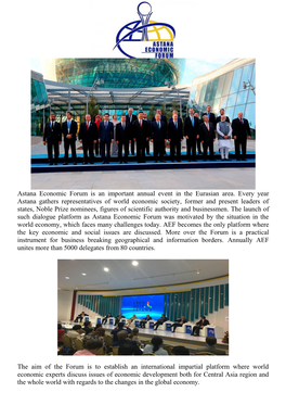 Astana Economic Forum Is an Important Annual Event in the Eurasian Area
