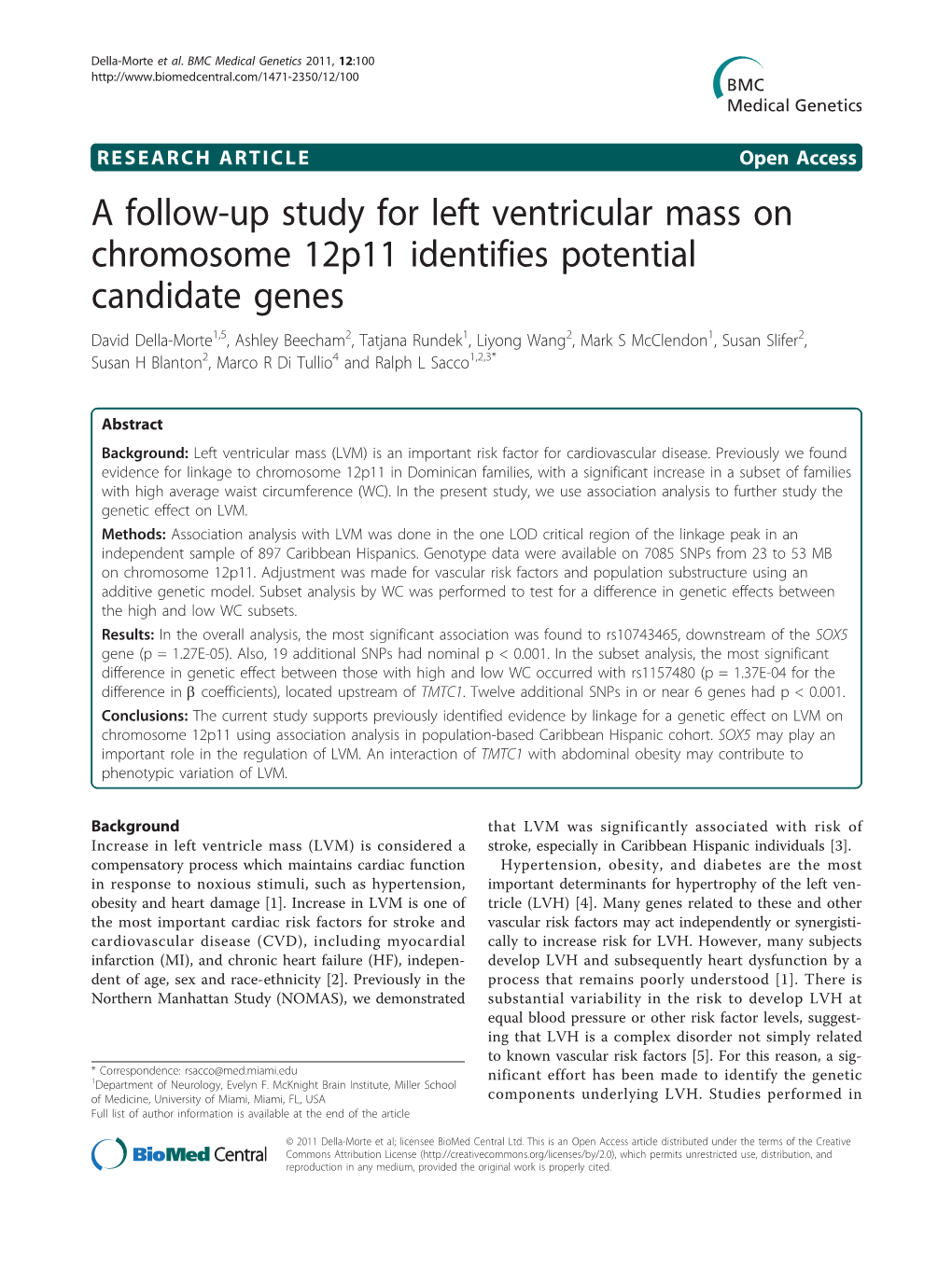 A Follow-Up Study for Left Ventricular Mass on Chromosome 12P11