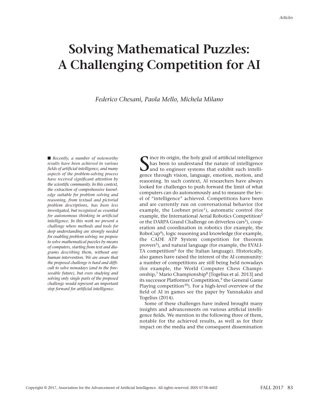 Solving Mathematical Puzzles: a Challenging Competition for AI