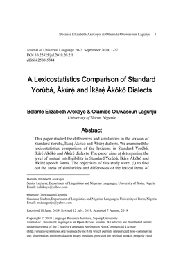 A Lexicostatistics Comparison of Standard Yorùbá, Àkúrẹ́ and Ìkàrẹ́ Àkókó Dialects
